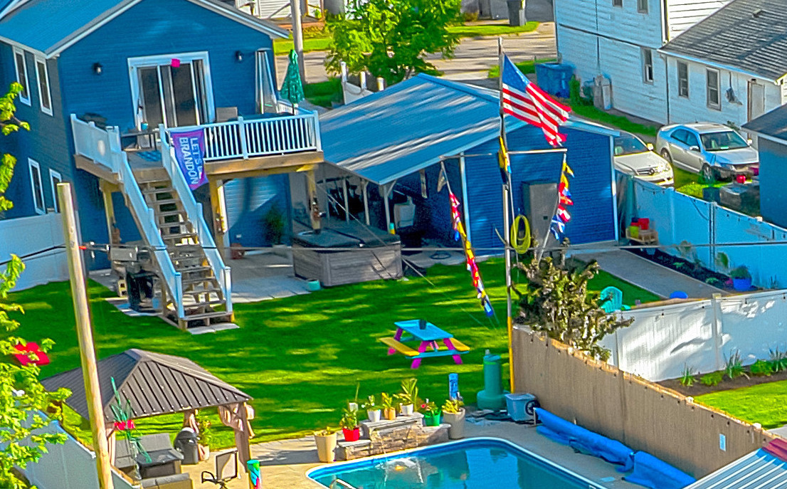 back yard with hot tub, fire pit and Bocce Ball